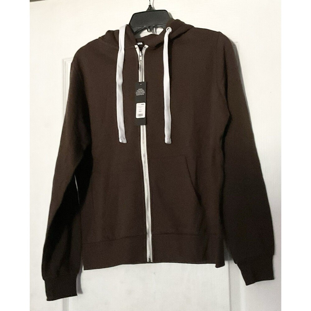 Fashion Nova Women's Relaxed Vibe Zip Up Jacket L, Chocolate NWT